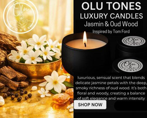 Jasmin & Oud Wood (Inspired by Tom Ford) Candle by Olu Tones LTD